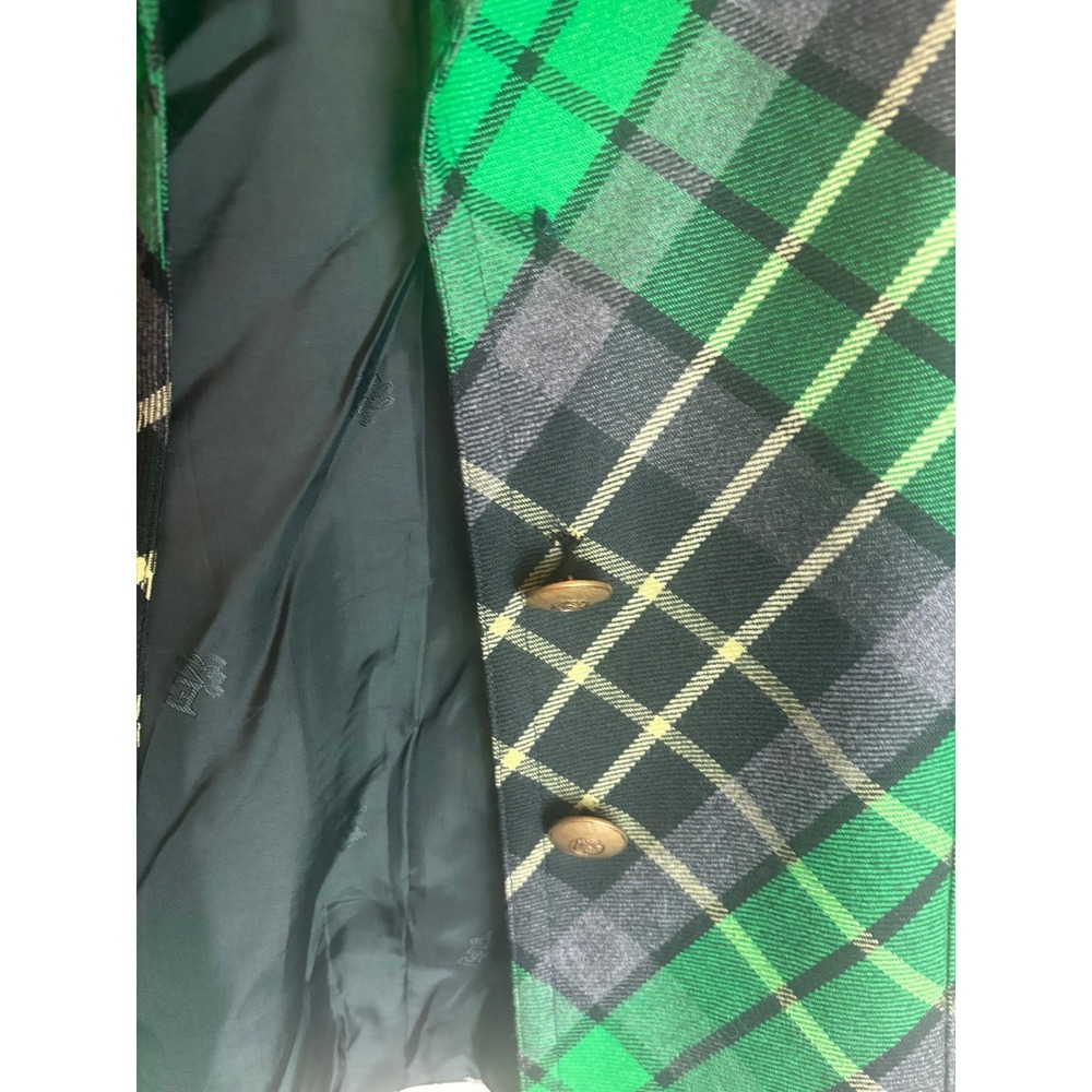 Escada Margaretha Ley Vintage Green Plaid Wool Blazer Studded Longline Jacket 40 - Picture 2 of 10
